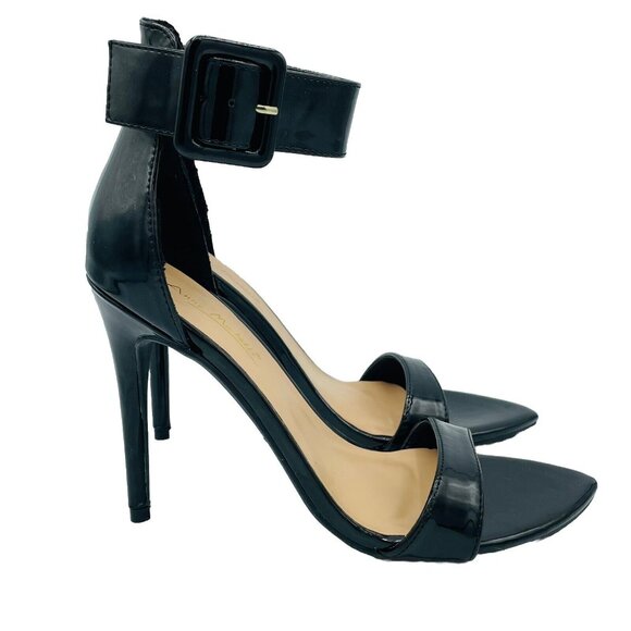 Anne Michelle Heels Womens Size 6.5 Black Anomaly Open Toe Ankle Strap Stiletto - Picture 1 of 11